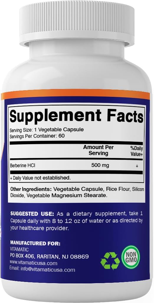 Vitamatic Berberine Supplement 500mg - 60 Vegetable Capsules - 2 Bottles - görsel 8