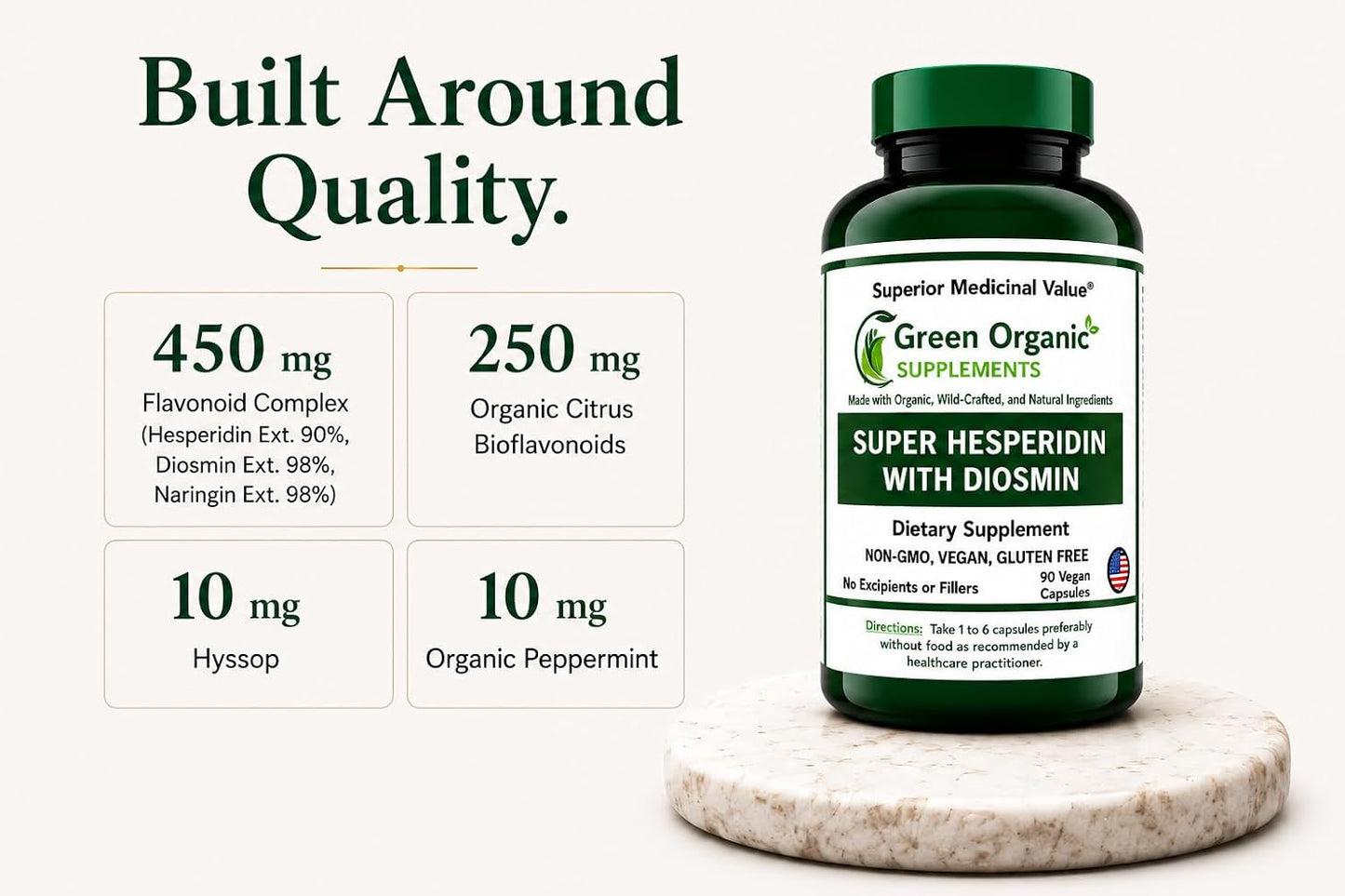 Green Organic Supplements Super Hesperidin with Diosmin, Narangin Hand Made, Non-GMO, Vegan & Gluten-free - görsel 4