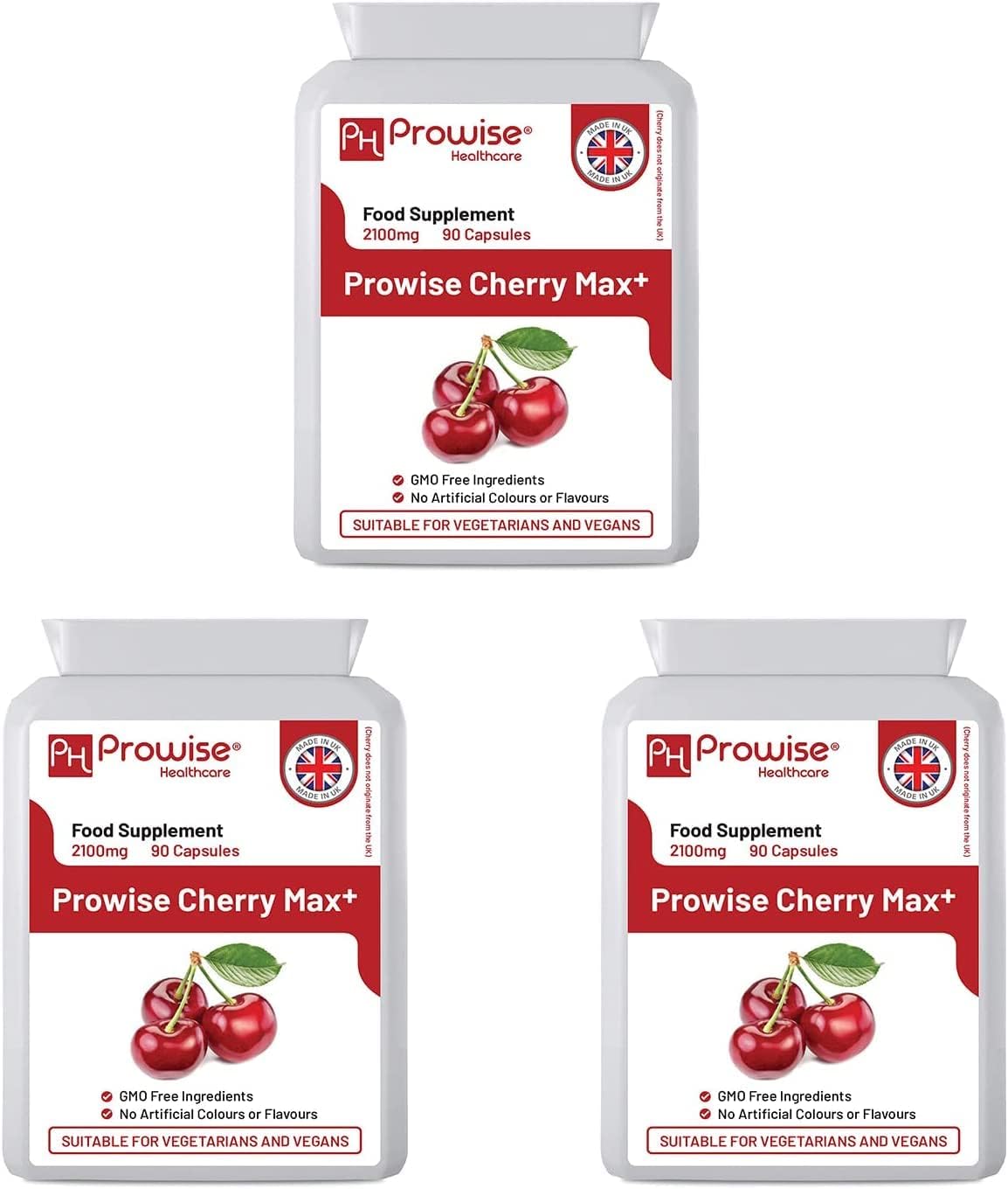 Prowise Health care Cherry Max+ - 2100mg Montmorency and Black Cherry Food Supplement, 90 Vegan Capsules (Pack of 3) - görsel 1