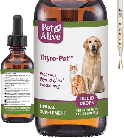 PetAlive Thyro-Pet – Herbal Thyroid Support Supplement for Dogs and Cats – 60 ml Liquid Tincture