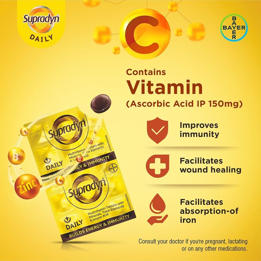 SupradynS Daily Multivitamin Tablets for Men and Women with Zinc, 12 Vitamins and 5 Trace Elements – 150 Tablets - görsel 5