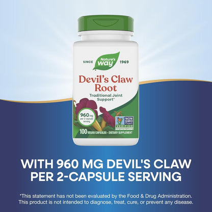 Nature's Way Devil's Claw Root, 960 mg per 2-Capsule Serving, 100 Vegan Capsules