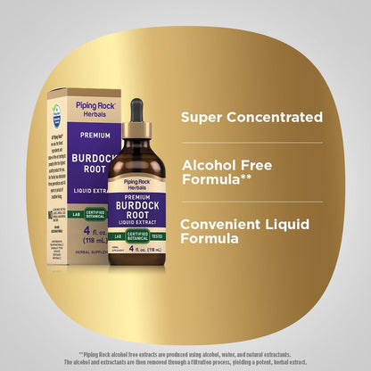 Piping Rock Burdock Root Tincture Extract | 118 ml | Premium Herbal Liquid Drops | Certified Botanical Supplement | Non-GMO, Gluten-Free