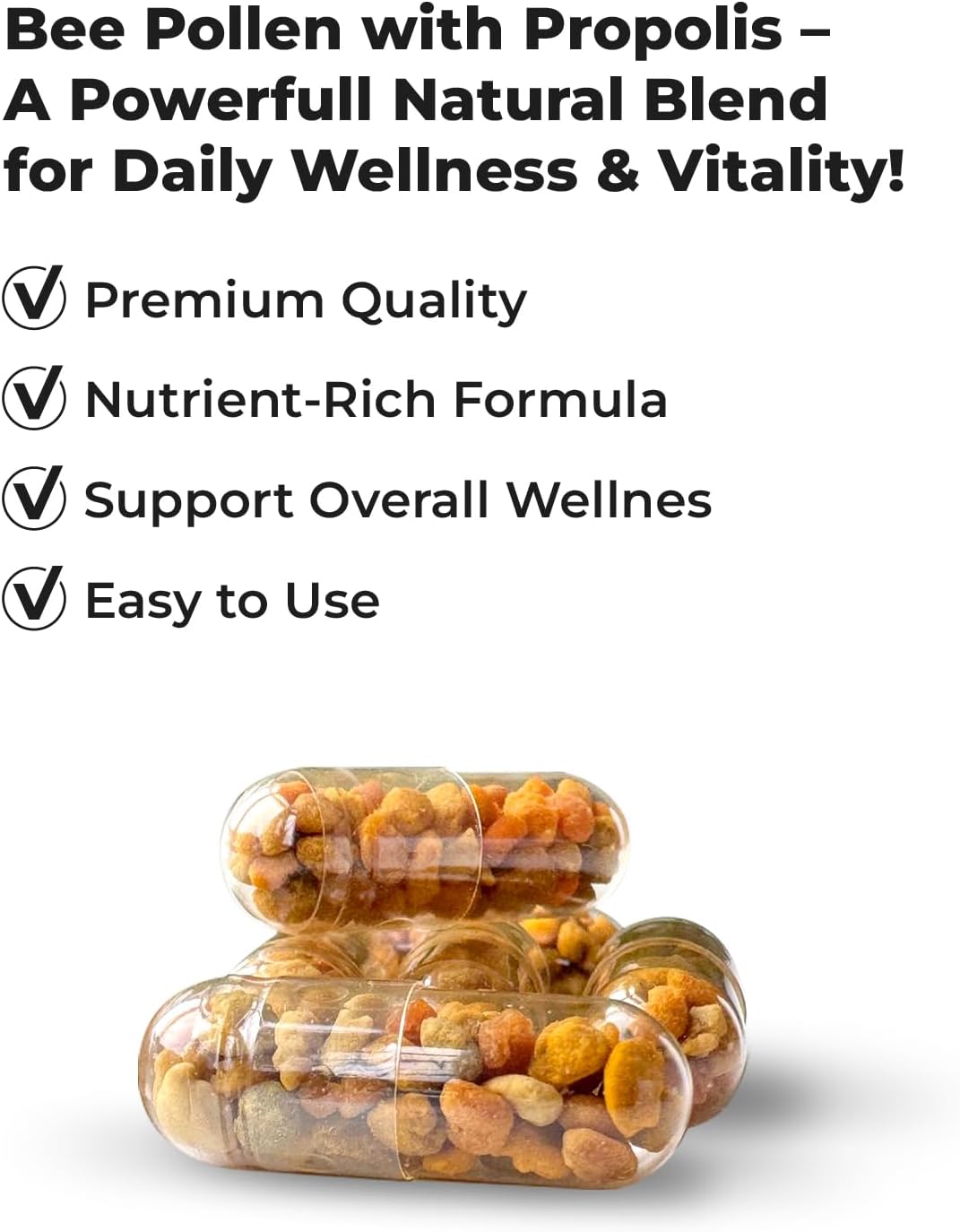 Bee Pollen Capsules with Propolis – Organic Supplement for Energy, Vitality & Immune Support - görsel 5
