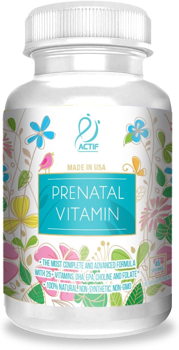 ACTIF Organic Prenatal Vitamin with 20+ Vitamins, Omega-3, DHA, Organic Herbs, Non-GMO, Made in the USA, 90 Capsules - görsel 1