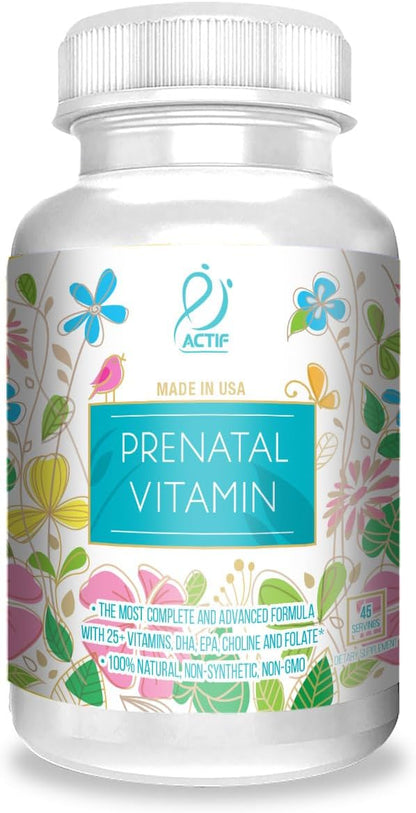 ACTIF Organic Prenatal Vitamin with 20+ Vitamins, Omega-3, DHA, Organic Herbs, Non-GMO, Made in the USA, 90 Capsules