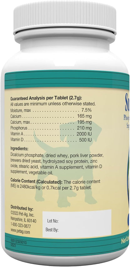PetAg Sure Grow 100 - Promotes Optimal Bone Development in Puppies Eight Weeks and Older - with Calcium, Phosphorus, and Vitamins A & D - 100 Chewable Tablets
