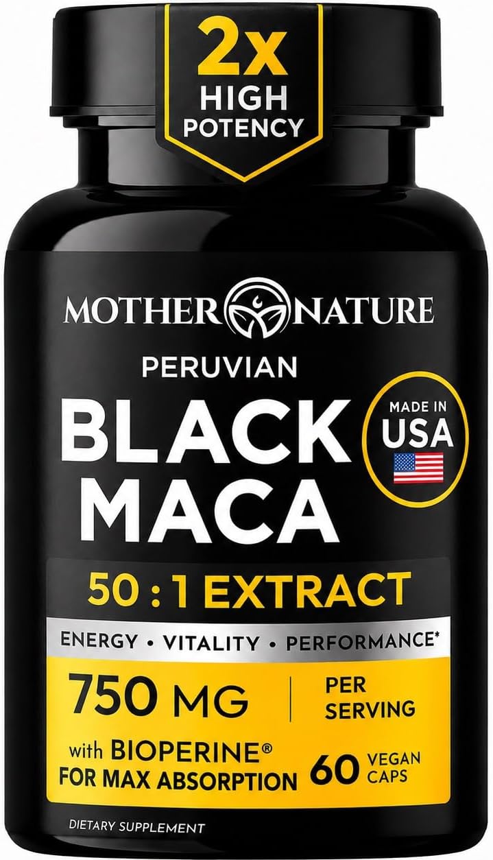 MNO Black Maca Root 50:1 750mg Organic Peruvian Maca, 60 Vegan Capsules - görsel 1