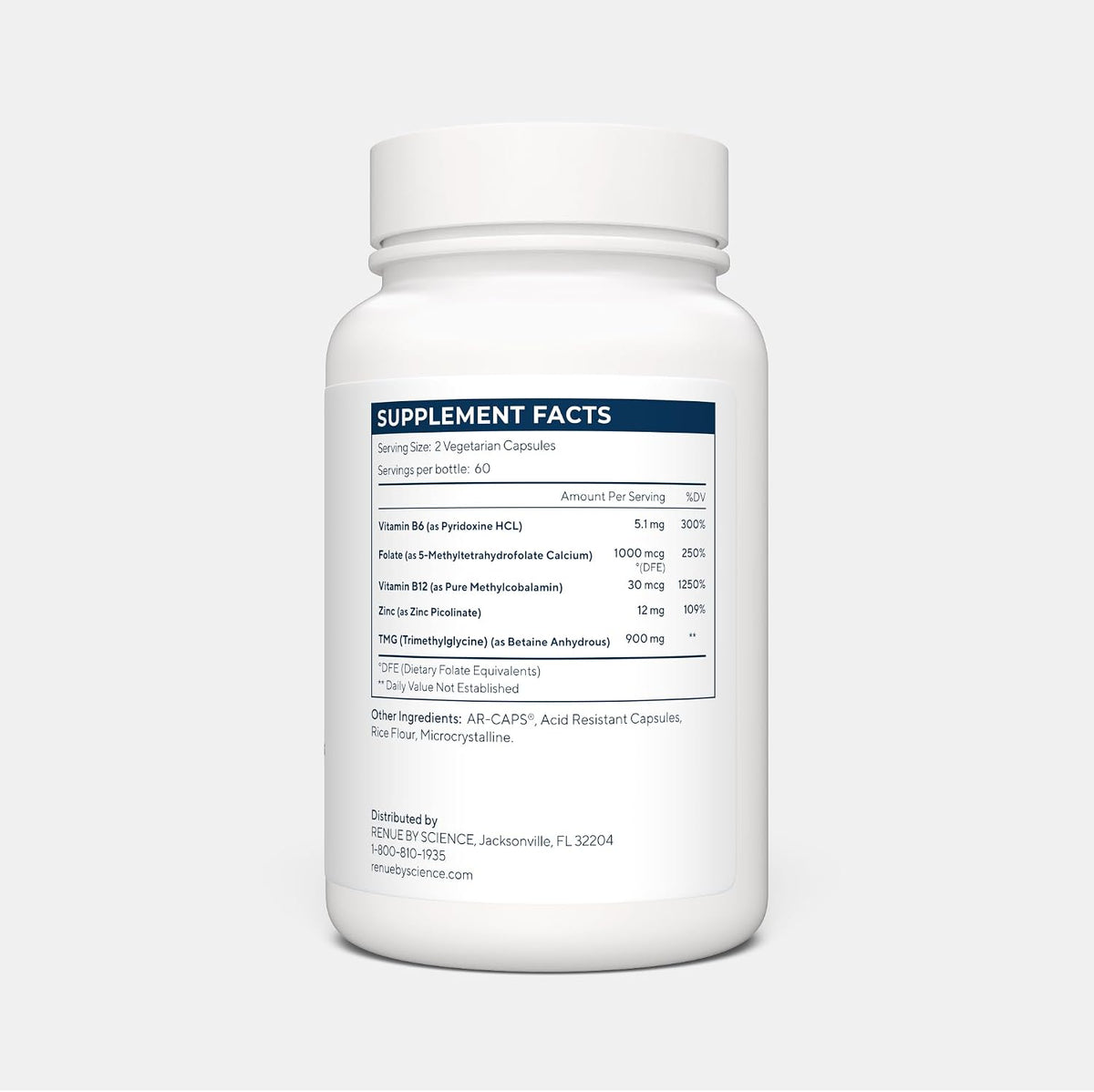 Renue By Science TMG | High Strength TMG Supplement | 120 Trimethylglycine Capsules – 900mg TMG per Serving with Vitamin B12, B6, Folate & Zinc | Made in USA & Third-Party Tested - görsel 3