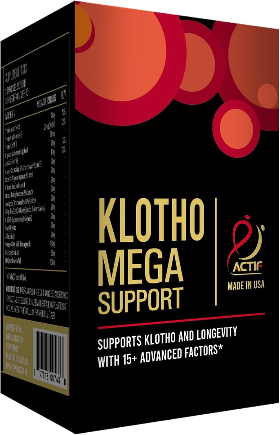 ACTIF Klotho Mega Support with 20+ Advanced Factors for Longevity Support - Non GMO, Made in USA, 90 Count - görsel 5