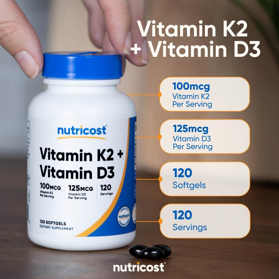 Nutricost Vitamin D3 + K2 (5000 IU D3 / – 120 Servings per Bottle: One soft gel capsule daily provides a full – Image 6