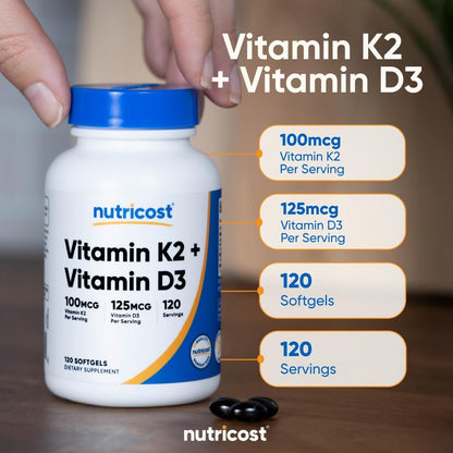 Nutricost Vitamin D3 + K2 (5000 IU D3 / – 120 Servings per Bottle: One soft gel capsule daily provides a full – Image 6