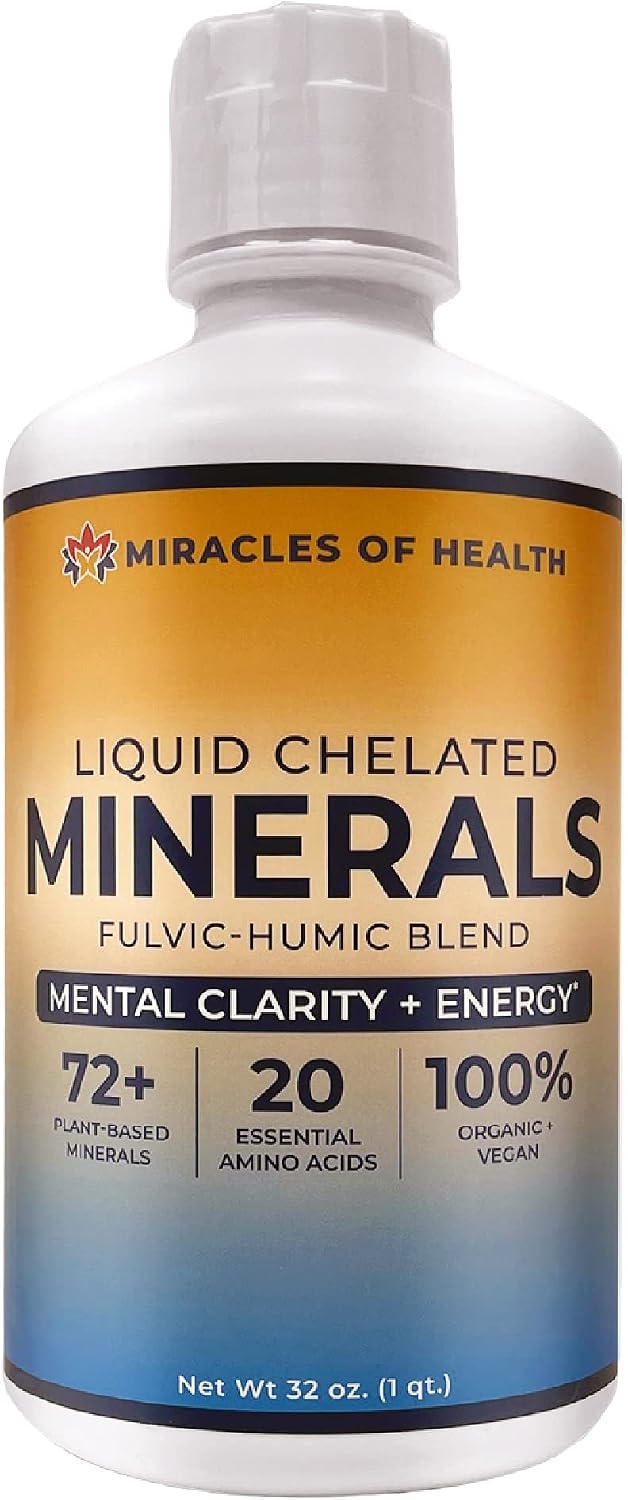 Miracles of Health Liquid Chelated Minerals - Organic Humic Fulvic Mineral Blend - 72+ Plant-Based Minerals - 20 Essential Amino Acids - 100% Natural - 1 Month Supply, 946 ml - görsel 1
