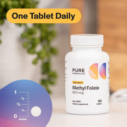 PureFormulas Methylfolate 800 mcg – Active B9 (5-MTHF) for Heart, Nerve & Mood Support, 60 Tablets