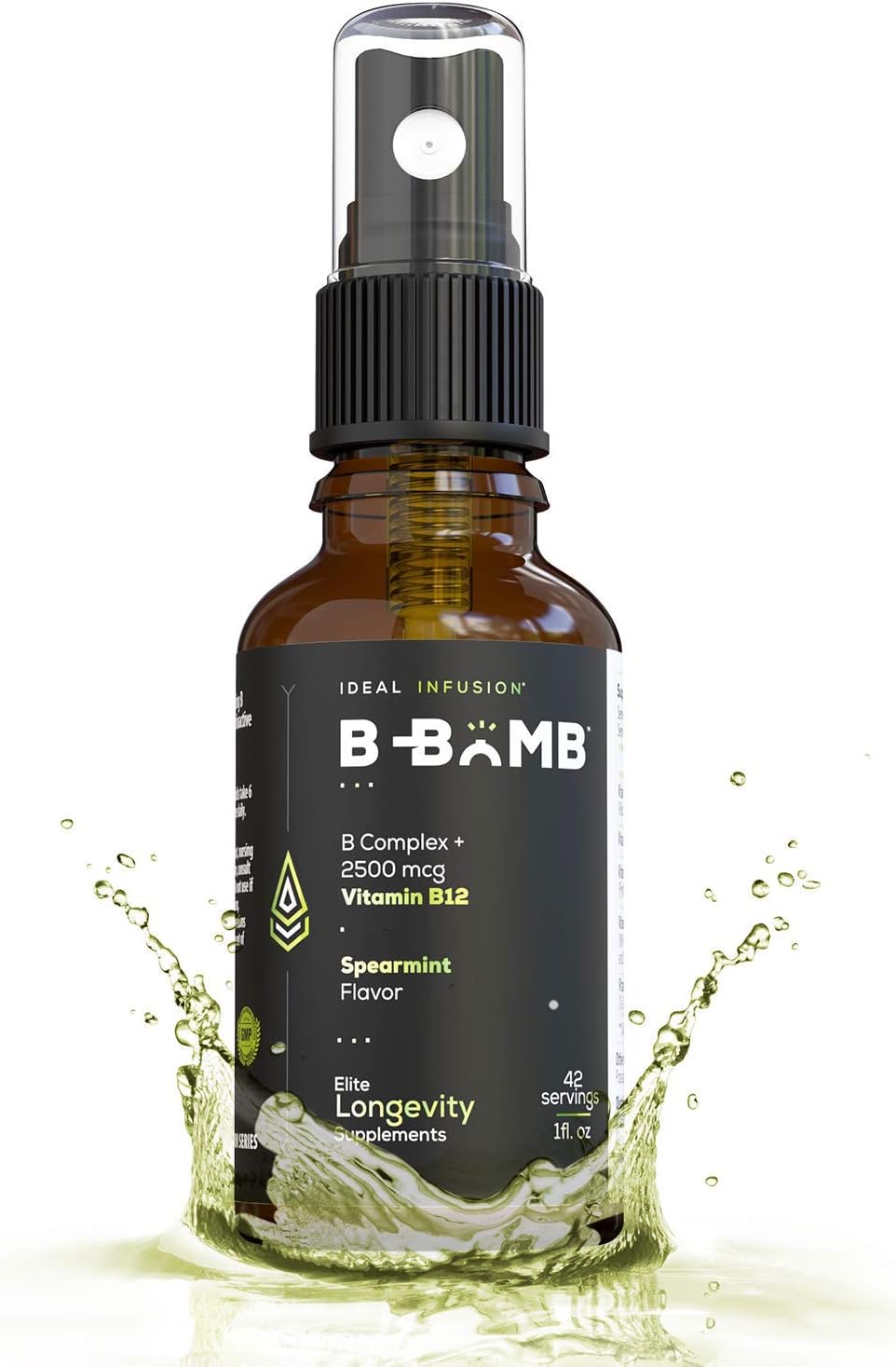 B-Bomb Vitamin B12 + B Complex Liquid Spray - Methylcobalamin with Adenosylcobalamin - Energy & Mood Support, Sugar-Free, Vegan, Organic Spearmint Flavour - görsel 1