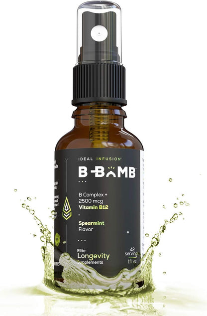 B-Bomb Vitamin B12 + B Complex Liquid Spray - Methylcobalamin with Adenosylcobalamin - Energy & Mood Support, Sugar-Free, Vegan, Organic Spearmint Flavour