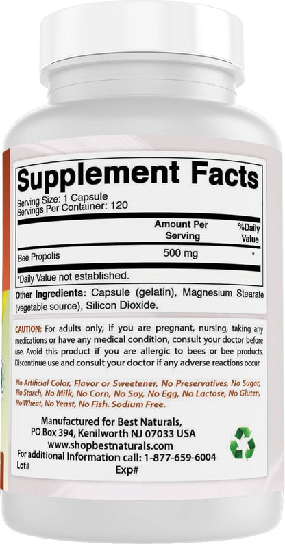 Best Naturals Bee Propolis 500 mg - 360 Capsules (3 Bottles)