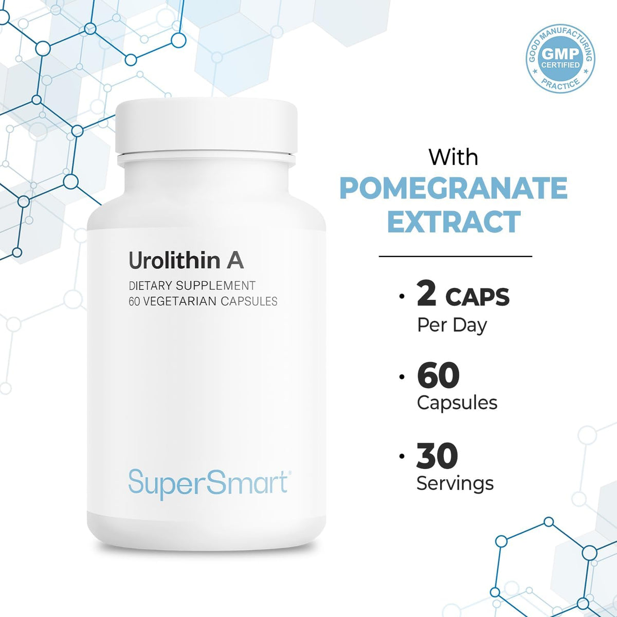 Supersmart Urolithin A - Postbiotic Supplement from Pomegranate Extract | Non-GM & Gluten-free - 60 Vegetarian Capsules - görsel 4