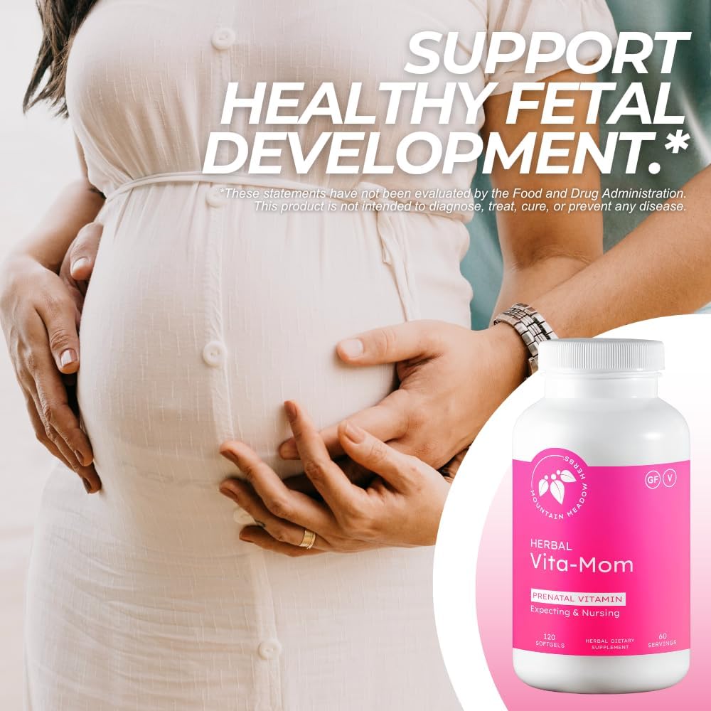 Mountain Meadow Herbal Vita-MOM Prenatal Vitamins – Herbal Food Supplement with 5-MTHF Folate, Iron & Organic Herbs – 120 Softgels (2-Month Supply) - görsel 3