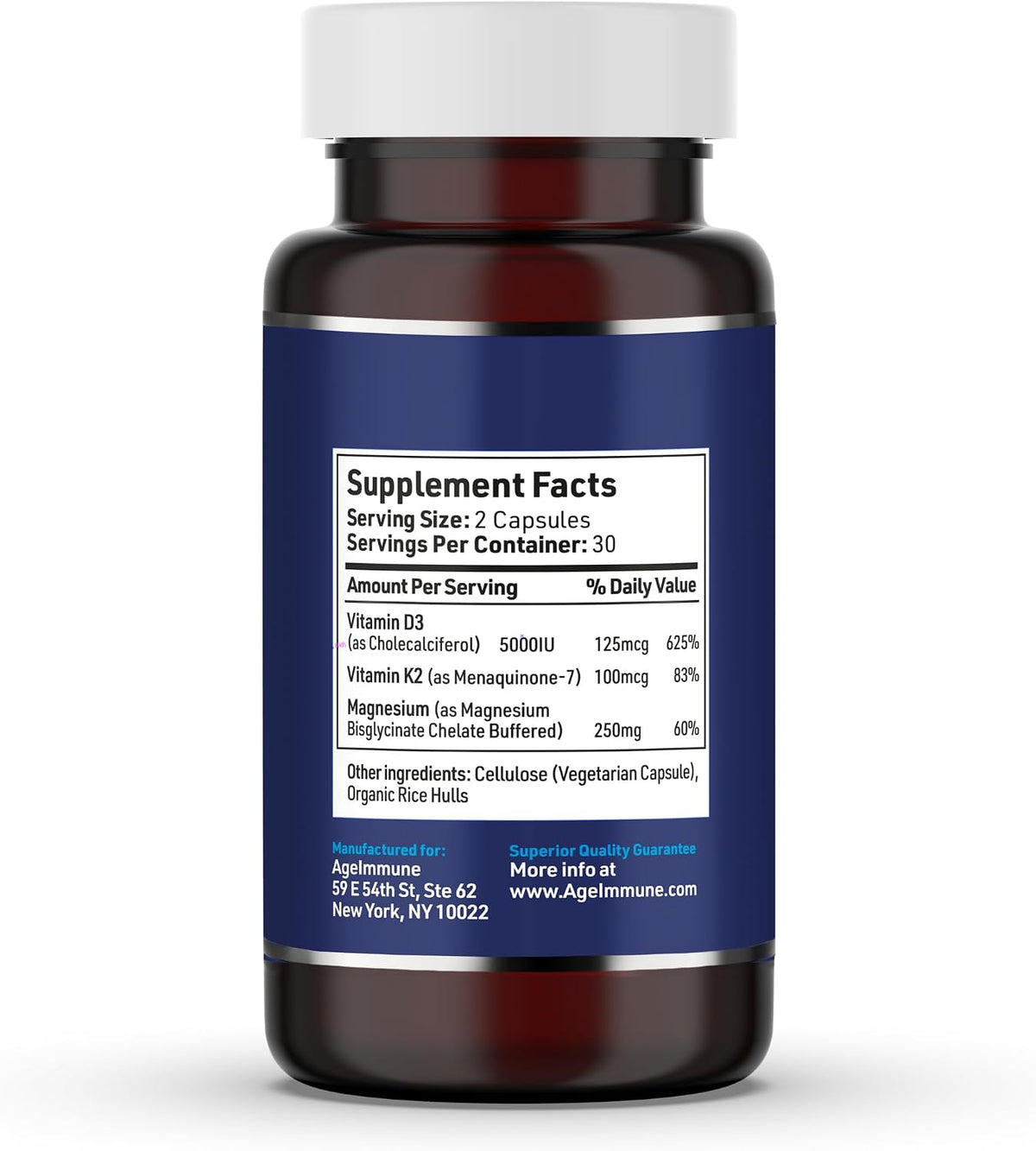 AgeImmune Brilliant D3+ Complex: 5000 IU Vitamin D3, K2 & Magnesium Glycinate - 60 Capsules - görsel 3