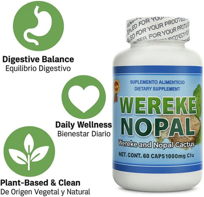 Wereke & Nopal Capsules – 60 Capsules (1000 mg Each) – Natural Herbal Supplement – Traditional Mexican Blend – by Lo + Natural
