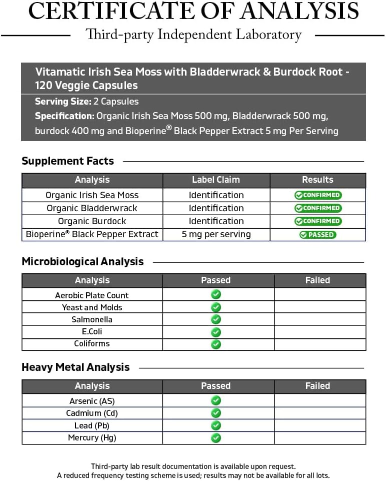 Vitamatic Irish Sea Moss – 120 Vegetarian Capsules with Bladderwrack & Burdock Root - görsel 3