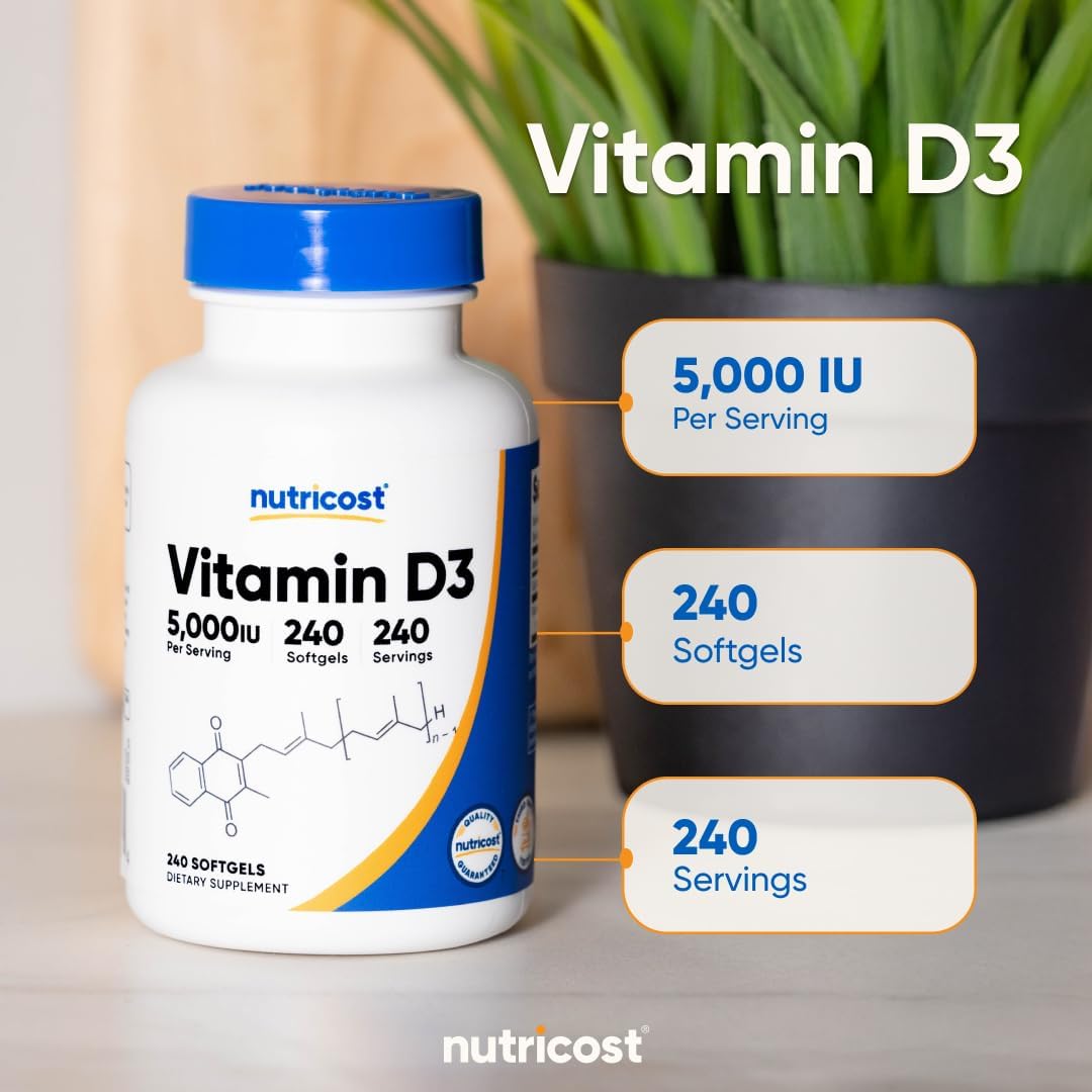 Nutricost Vitamin D3 5,000 IU (125 µg), 240 Soft gel capsules - Non-GM and Gluten-free Vitamin D - görsel 6