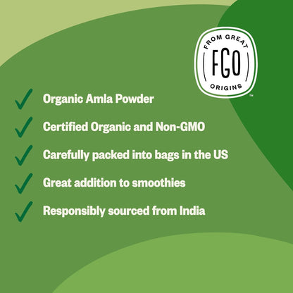 FGO Organic Amla Powder, 8oz – USDA Organic Indian Gooseberry (Amalaki), Non-GMO Natural Vitamin C