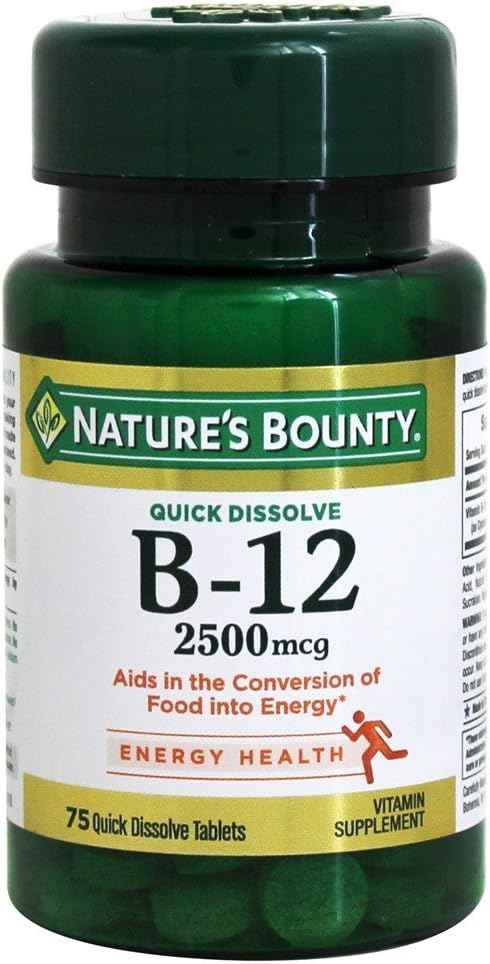 Nature's Bounty Vitamin B12 Sublingual 2500 mcg Tablets, Natural Cherry – 75 Tablets (Pack of 9) - görsel 1