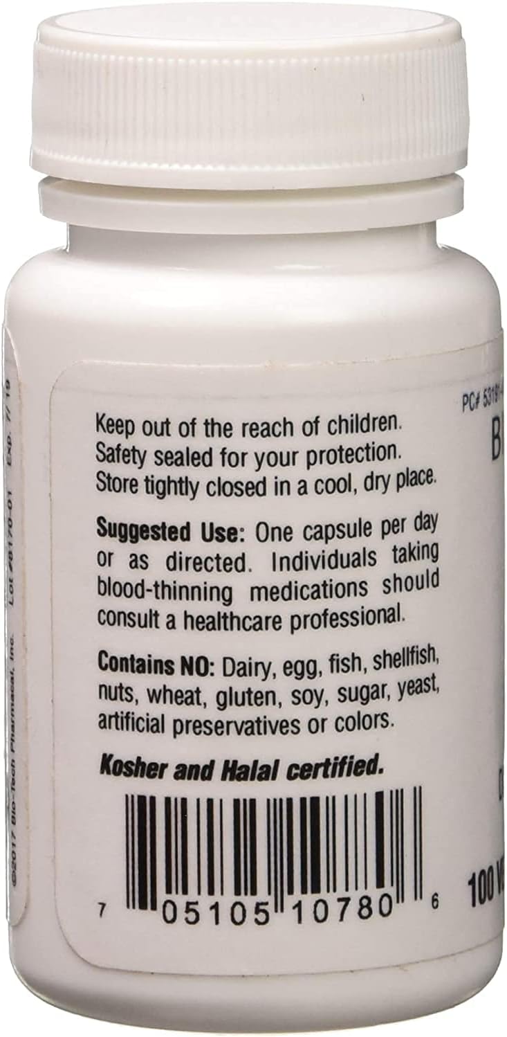 Bio-Tech Pharmacal MK-7 (Vitamin K2), 100 Vegetable Capsules – All-Natural Supplement – Supports Normal Bone Health and Blood Coagulation – Free from Dairy, Fish, Gluten, Peanut, Shellfish, GMOs, Kosher, Halal, & Soya - görsel 2