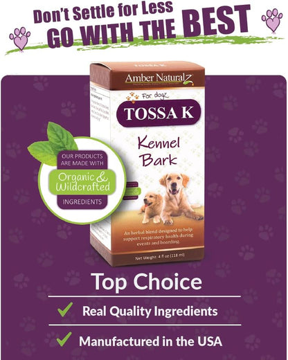 Amber NaturalZ Tossa K Kennel Bark Herbal Supplement for Dogs – Respiratory Support, 118 ml