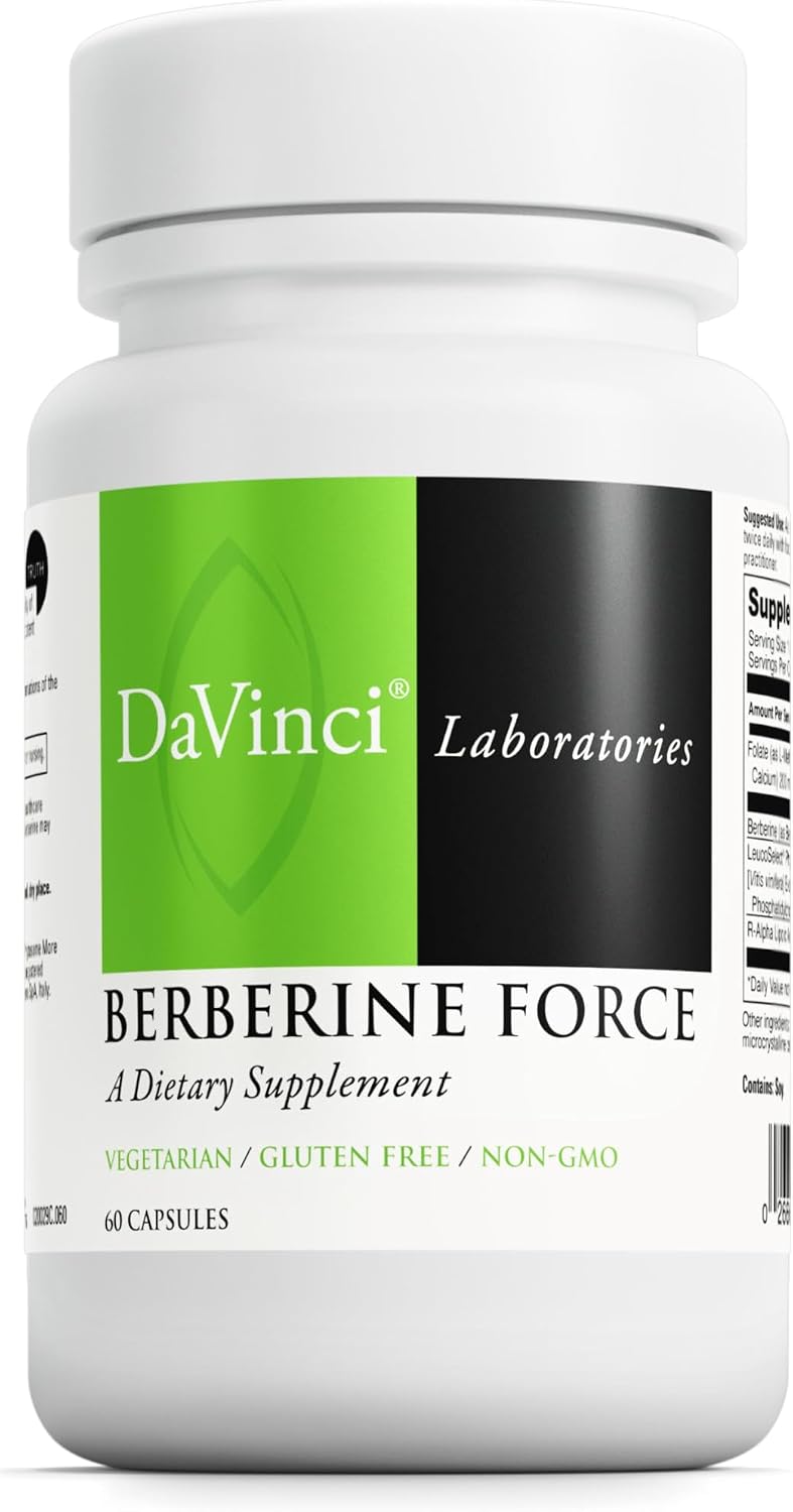 DAVinci Labs Berberine Force - Immune & Heart Support Supplement with Berberine, R-ALA, Folate & Grape Seed Extract - 60 Capsules - görsel 1