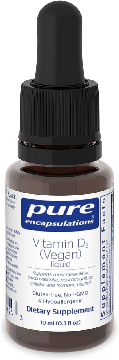 Pure Encapsulations Vitamin D3 (Vegan) Liquid – Hypoallergenic, Plant-Based D3 Supplement for Bone, Immune & Cardiovascular Support (9 ml)