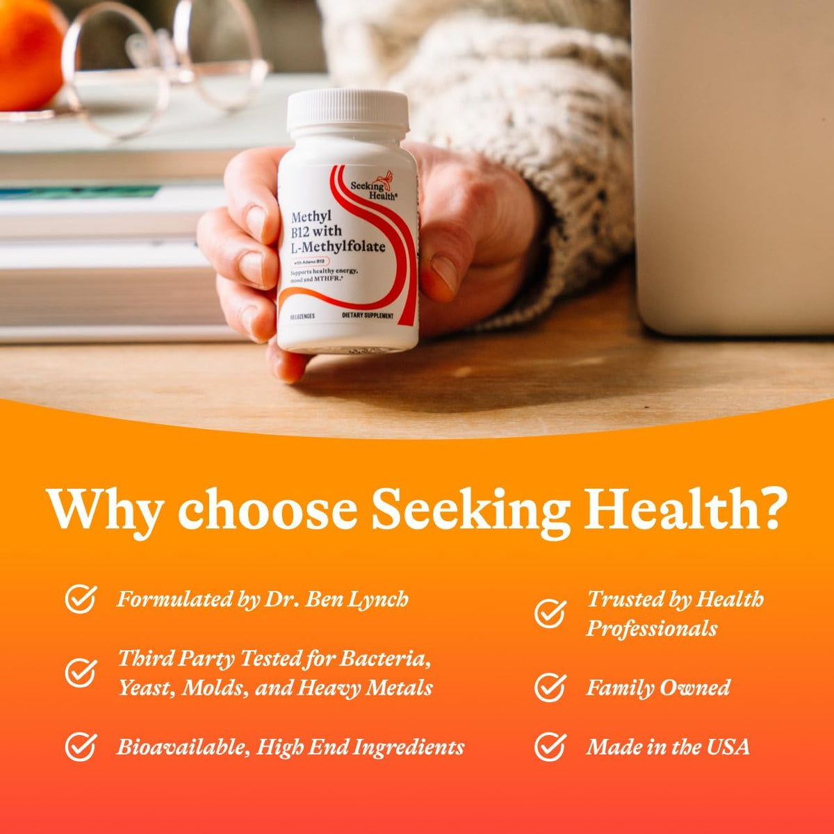 Seeking Health Methyl B12 with L-Methylfolate - Methylation Support - 60 Lozenges - görsel 6