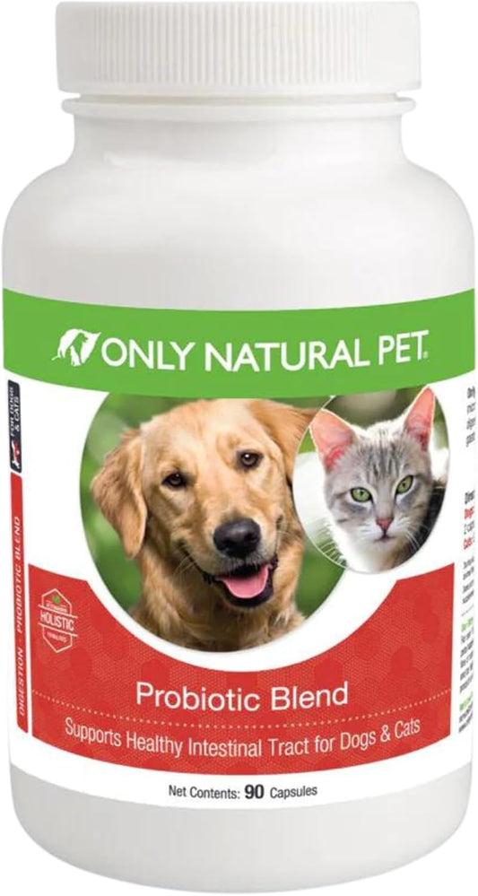 Only Natural Pet Probiotic for Dogs and Cats - Digestive & Intestinal Tract Health - 90 Capsules