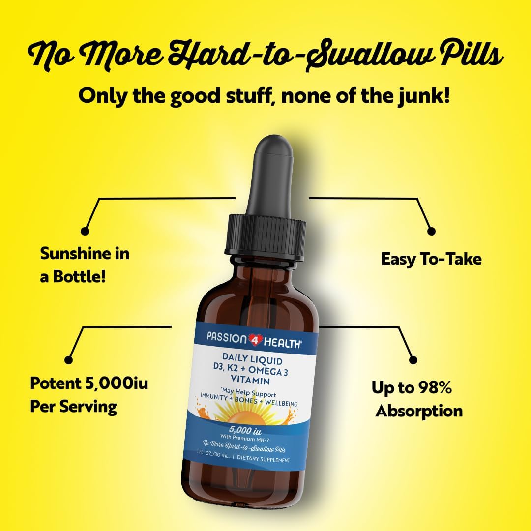 Passion 4 Health Organic Liquid Vitamin D3 K2 (MK-7) & Omega-3 Supplement – Liquid Vitamin D Drops (5000 IU) – For Healthy – Image 4