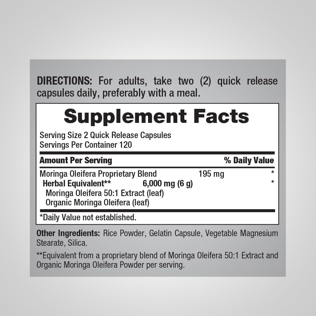 Piping Rock Moringa Oleifera Supplement | 240 Capsules | High Potency Leaf Extract | Non-GMO & Gluten-Free - görsel 2