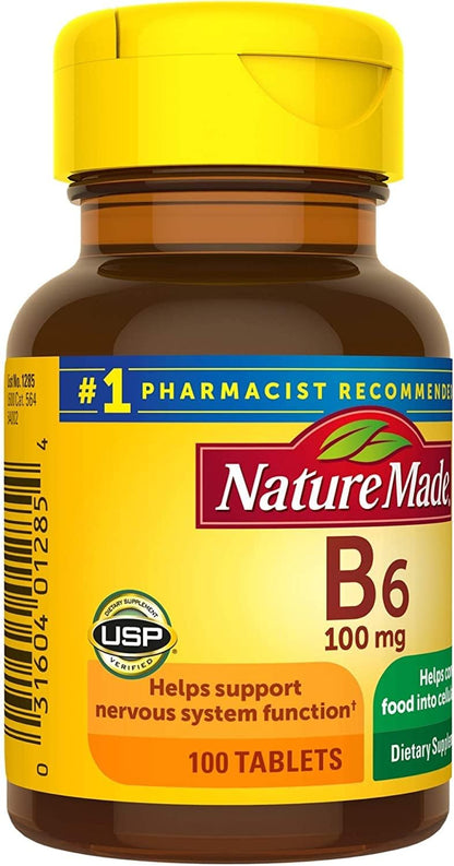 Nature Made Vitamin B-6 100 mg Tablets (Pack of 4)