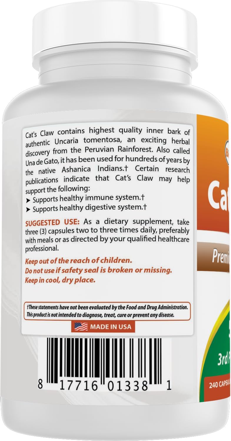 Best Naturals Cat's Claw Capsules, 500 mg, 240 Capsules - görsel 7