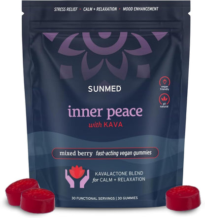 SUNMED Kava Gummies for Stress Relief & Deep Calm | 100mg Kavalactones | Vegan, Pacific Island Root Extract | Mixed Berry Flavour