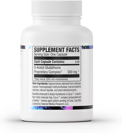 Tesseract SafeCell S-Acetyl Glutathione Supplement, 300mg, 60 Vegetarian Capsules