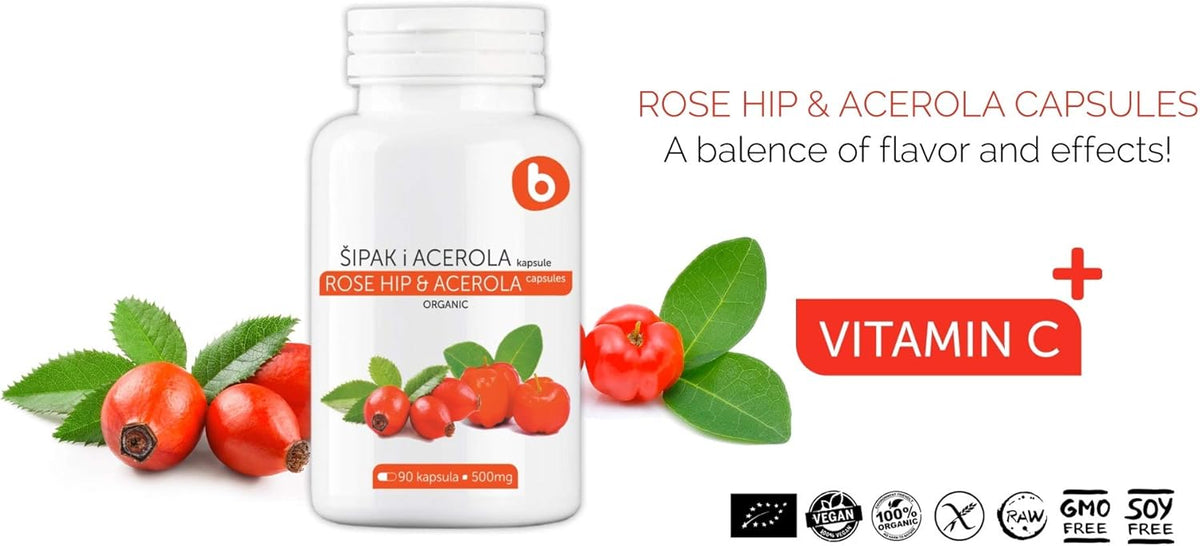b Natural Rose Hips & Acerola Capsules - Plant-Based Vitamin C 1000mg - Vegan, Non-GMO - görsel 4