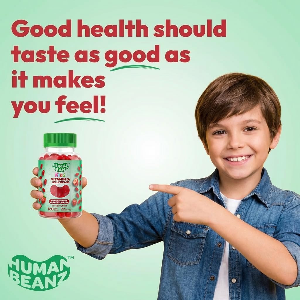 Human Beanz Vitamin D3 Jelly Bean Gummies for Kids, 25mcg (1000 IU), 120 Strawberry Flavour Gummies - görsel 6