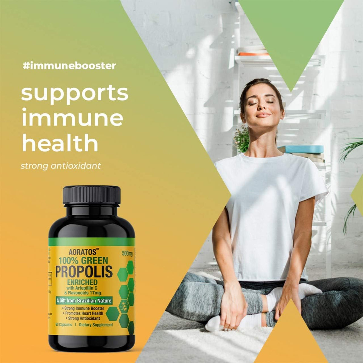 Aoratos 100% Brazilian Green Propolis Enriched 500mg, Immune Support, 60 Vegetable Capsules - görsel 4
