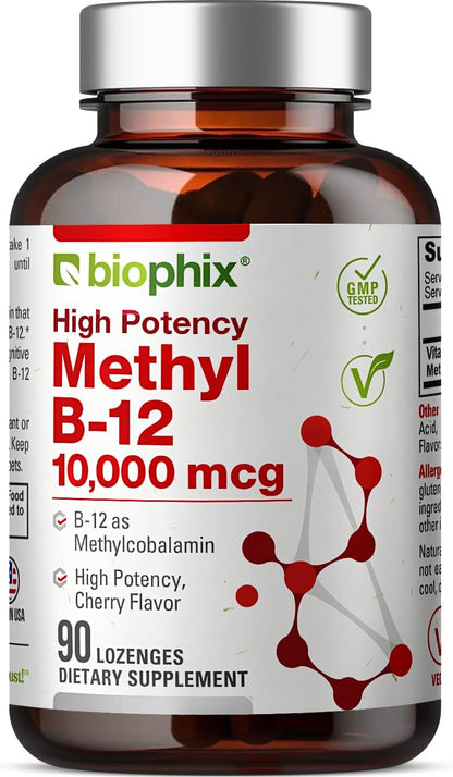 biophix Methyl B-12 10000 mcg 90 Vegan Lozenges Cherry Flavour Extra Strength