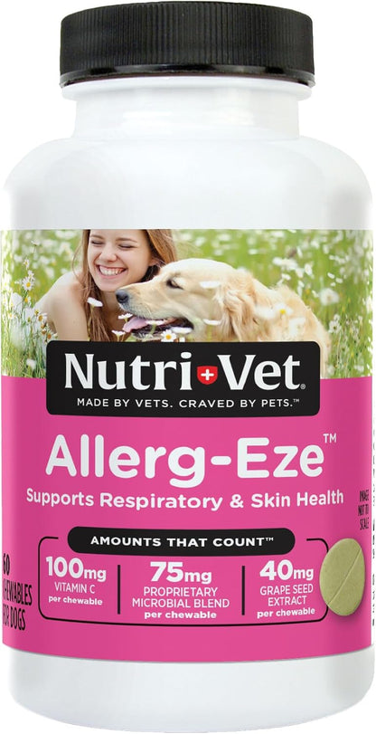 Nutri-Vet Allerg-Eze Chews for Dogs – Allergy Relief with Antioxidants & Omega-3s, 60 Chews