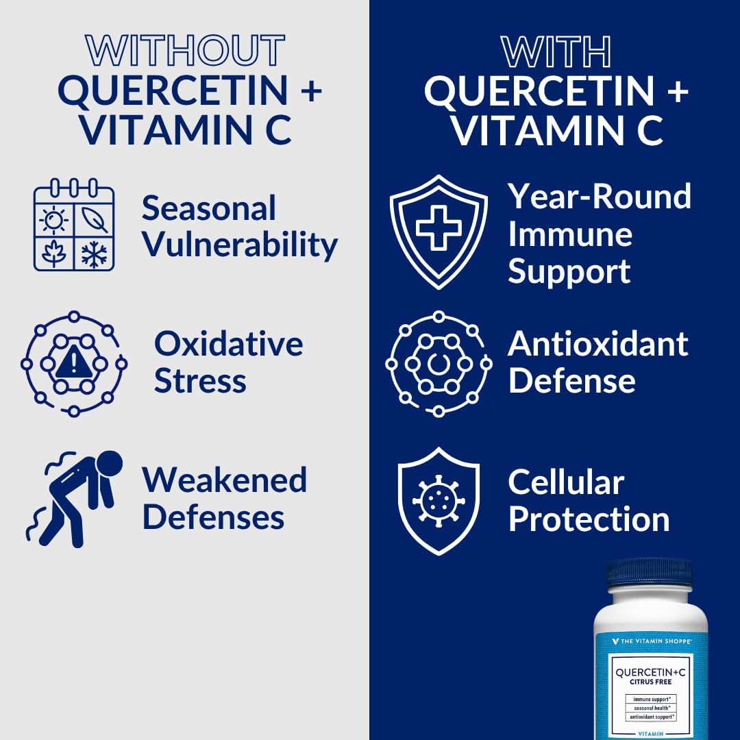 The Vitamin Shoppe Quercetin + C – Citrus Free – 1400mg Vitamin C & 500mg Quercetin – Immune Support – 100 Capsules - görsel 7