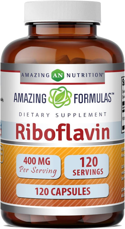 Amazing Formulae Riboflavin 400 mg – Vitamin B2 Supplement – Non-GM, Gluten-free – 240 Capsules (2 Pack of 120)