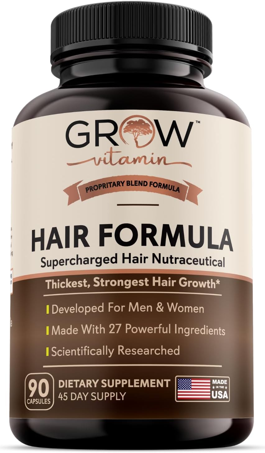 Grow Vitamin All in One Hair Formula for Men & Women – Advanced Hair Supplement with Biotin, Saw Palmetto, DHT Blocker & Trace Minerals – 90 Capsules - görsel 1