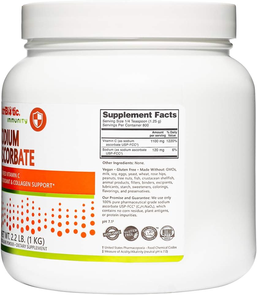 NutriBiotic Sodium Ascorbate Buffered Vitamin C Powder, 1 kg – Vegan, Non-Acidic, Easier on Digestion - görsel 7